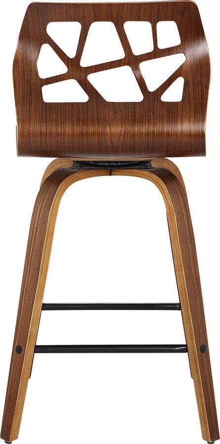 Lumisource Barstools - Folia Mid-Century Modern Counter Stool in Walnut Wood and Teal Fabric - Set of 2