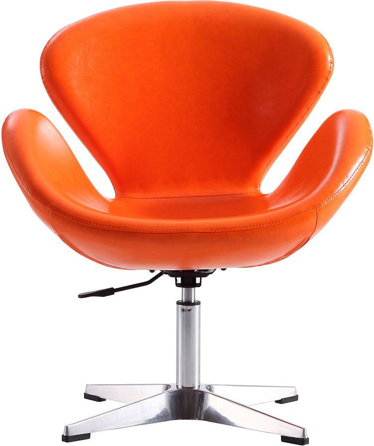 Manhattan Comfort Accent Chairs - Raspberry Tangerine and Polished Chrome Faux Leather Adjustable Swivel Chair (Set of 2)
