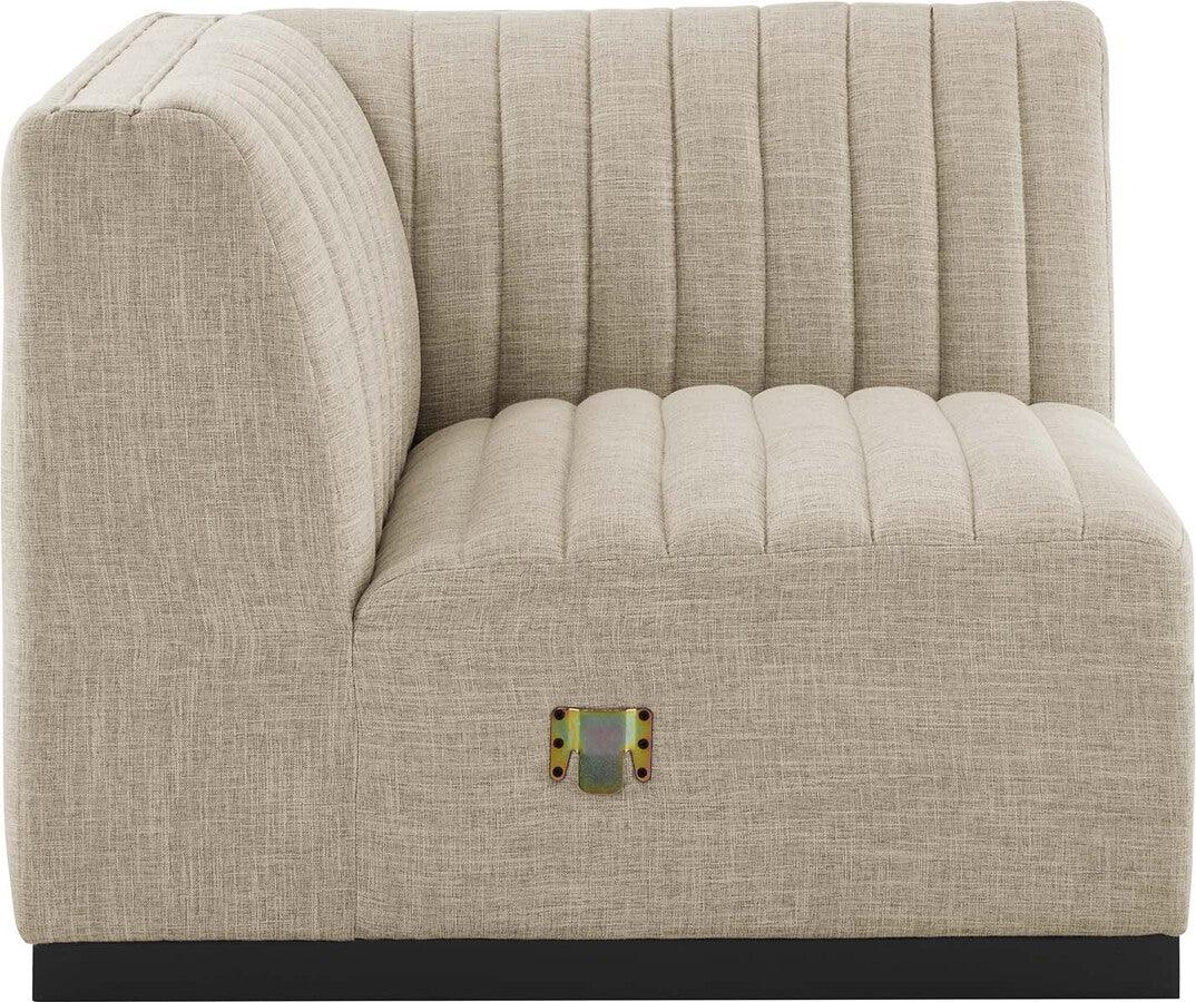 Modway Accent Chairs - Conjure Channel Tufted Upholstered Fabric Left Corner Chair Black Beige