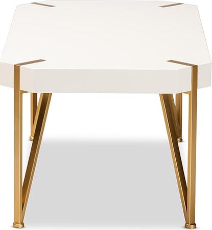 Wholesale Interiors Coffee Tables - Kassa Contemporary Brushed Gold Metal and White Finished Wood Coffee Table