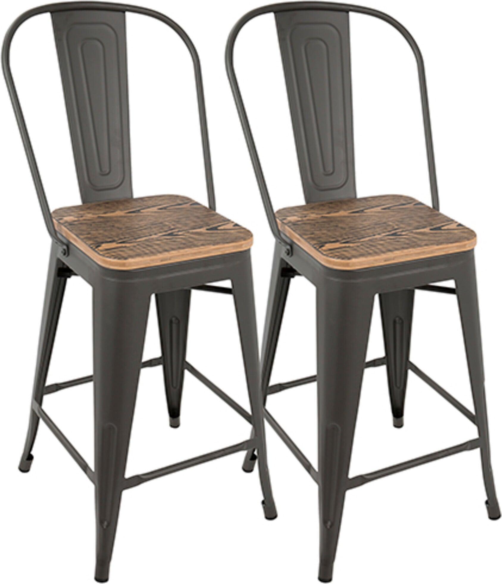 Lumisource Barstools - Oregon High Back Counter Stool Gray & Brown (Set of 2)