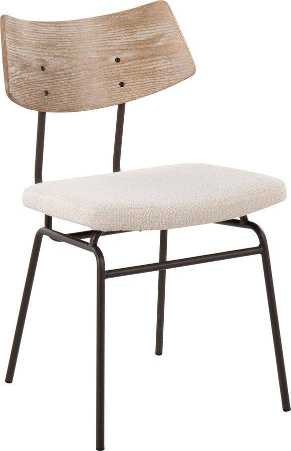 Lumisource Accent Chairs - Walker Chair In Brown Metal, Cream Noise Fabric, & White Washed Wood (Set of 2)