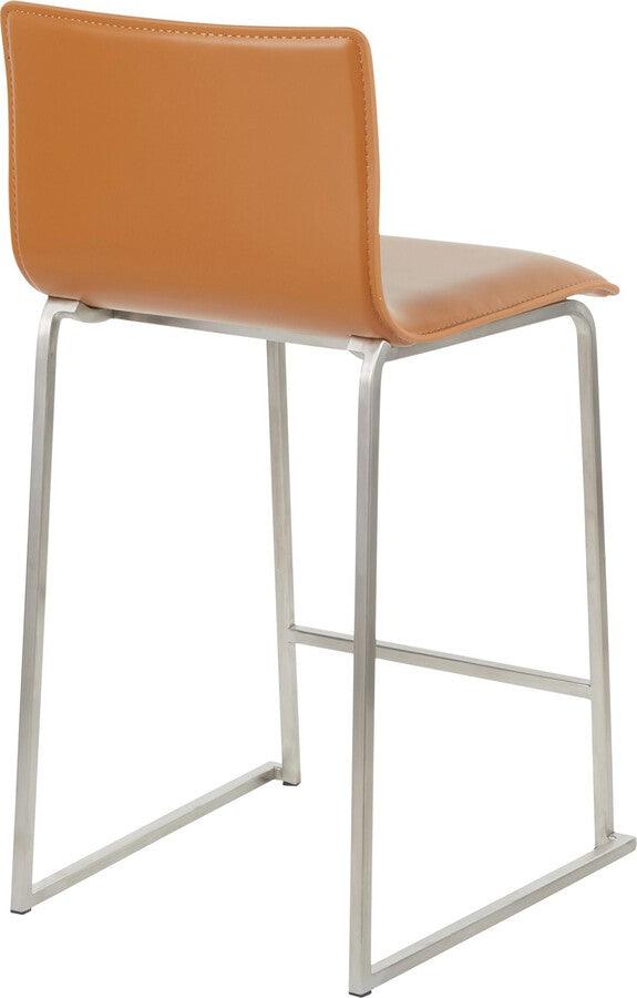 Lumisource Barstools - Mara 26" Contemporary Counter Stool in Brushed Stainless Steel, and Camel Faux Leather - Set of 2