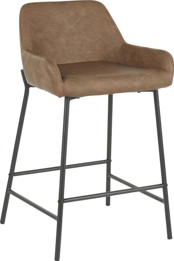 Lumisource Barstools - Daniella Industrial Counter Stool in Black Metal and Espresso Faux Leather - Set of 2