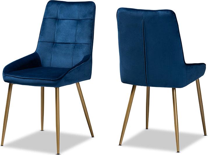 Wholesale Interiors Dining Chairs - GavinoNavy Blue Velvet Fabric Upholstered and Gold Finished Metal 2-Piece Dining Chair Set