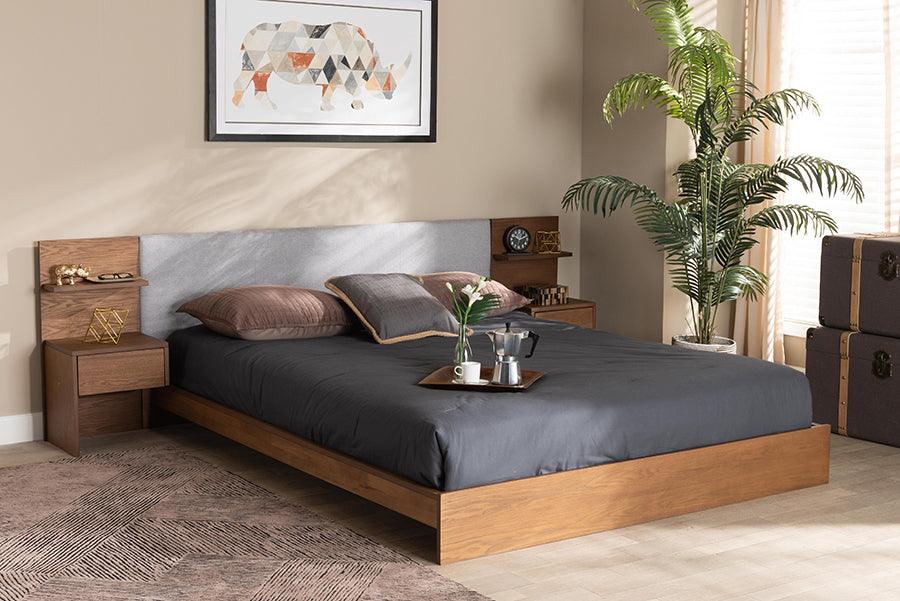 Wholesale Interiors Beds - Sami Queen Bed with Nightstand Light Gray & Walnut Brown
