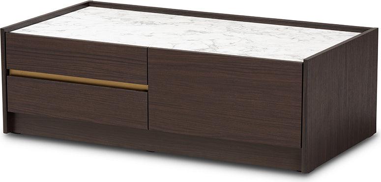 Wholesale Interiors Coffee Tables - Walker Coffee Table with Faux Marble Top Dark Brown