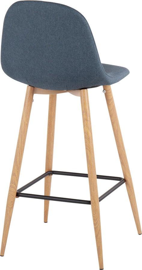 Lumisource Barstools - Pebble Barstool In Natural Metal & Blue Fabric (Set of 2)