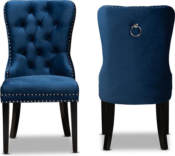 Wholesale Interiors Dining Chairs - Remy Navy Blue Velvet Fabric Upholstered Espresso Finished 2-Piece Wood Dining Chair Set Set