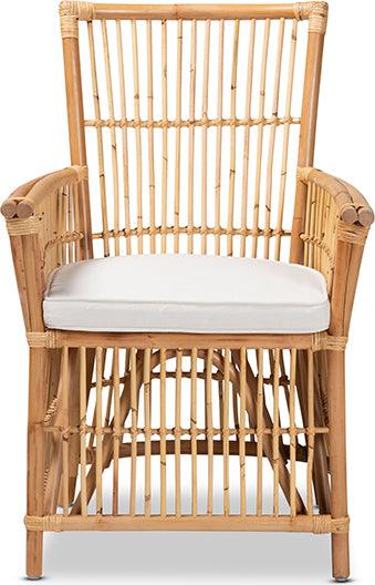 Wholesale Interiors Accent Chairs - Rose Modern Bohemian White Fabric Upholstered and Natural Brown Rattan Armchair