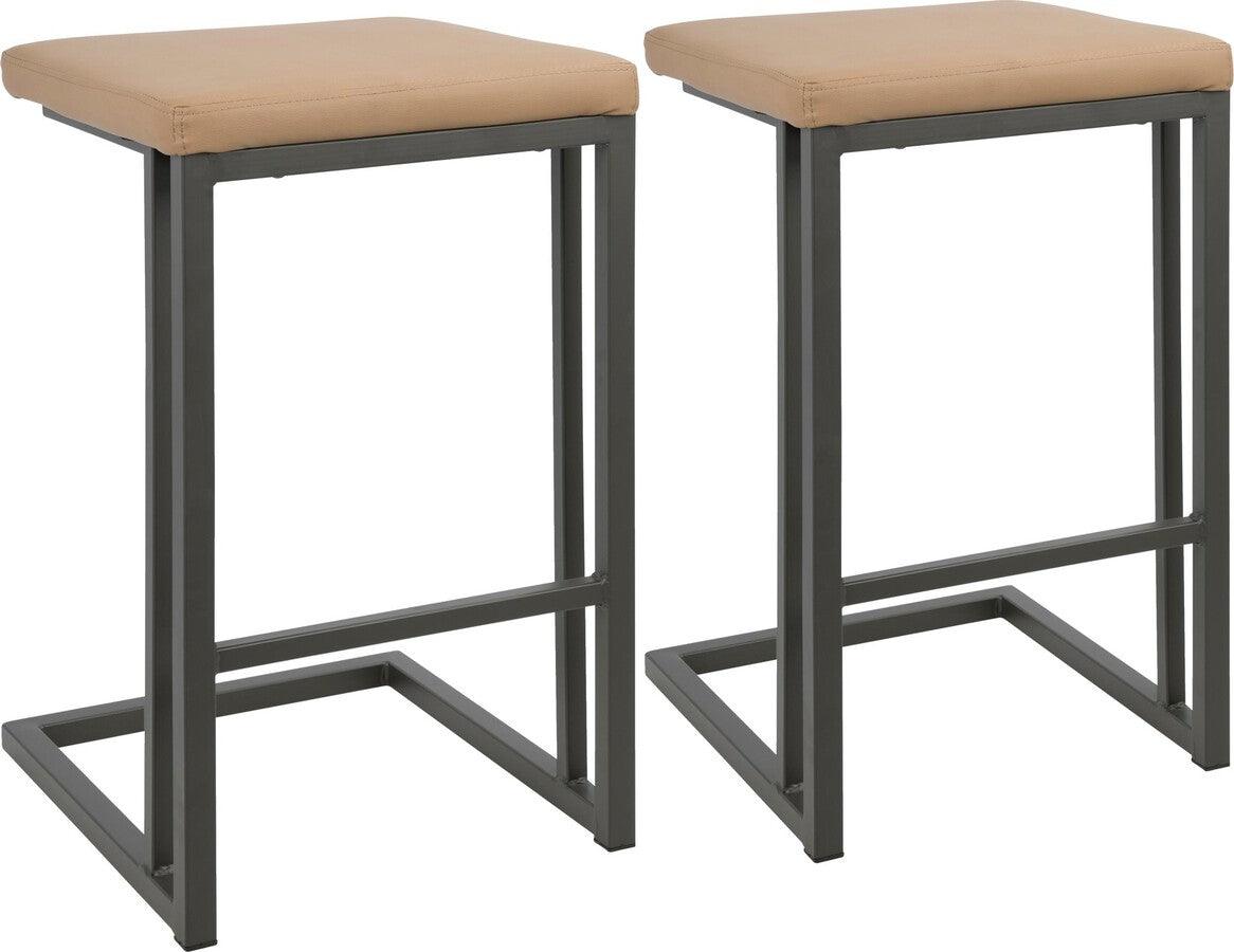 Lumisource Barstools - Roman Industrial Counter Stool in Grey & Camel Faux Leather - Set of 2