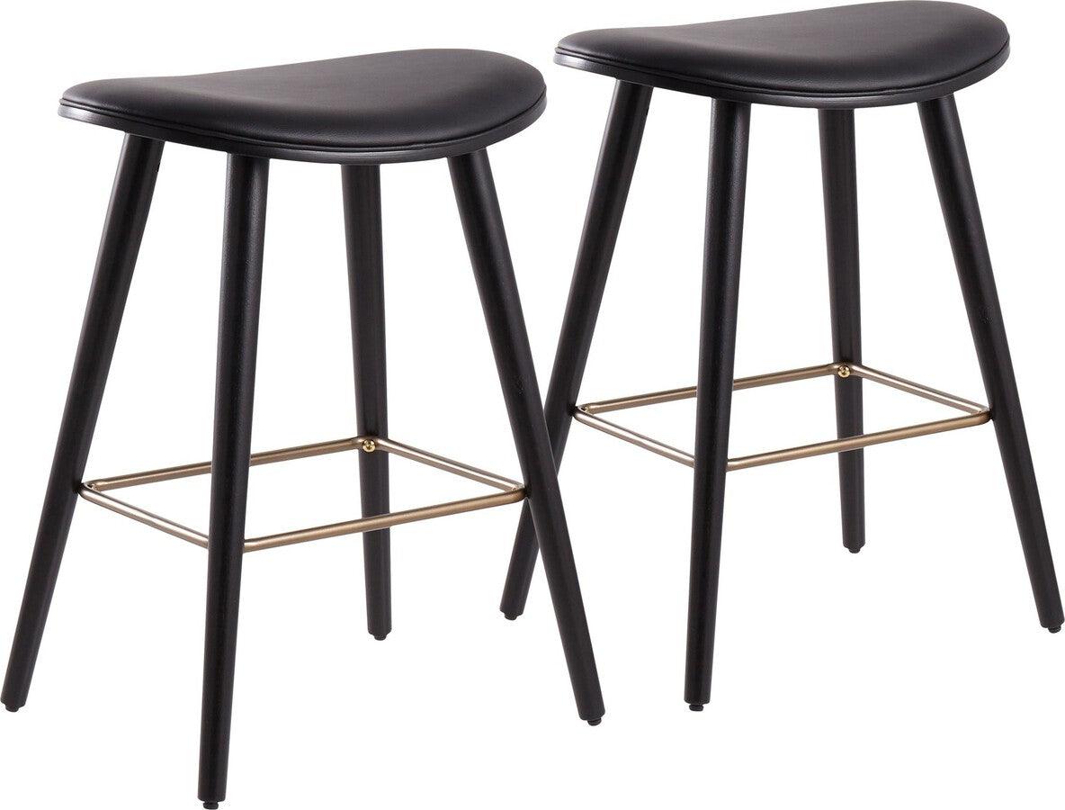 Lumisource Barstools - Saddle 26" Contemporary Counter Stool Black & Gold- Set of 2