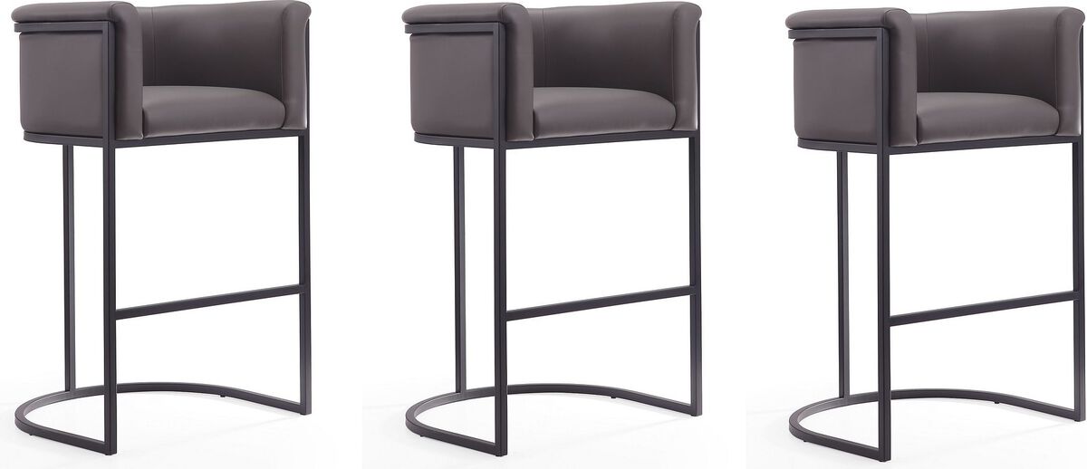 Manhattan Comfort Barstools - Cosmopolitan 37.8 in. Pebble and Black Metal Barstool (Set of 3)