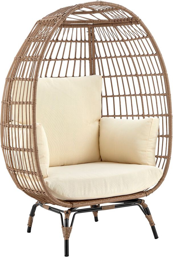 Manhattan Comfort Outdoor Chairs - Spezia Patio Freestanding Egg Chair with Cream Cushions