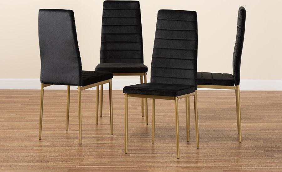 Wholesale Interiors Dining Chairs - Armand Black Velvet Fabric Upholstered and Gold Finished Metal 4-Piece Dining Chair Set