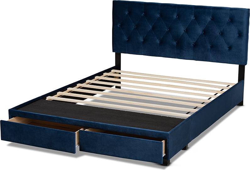 Wholesale Interiors Beds - Caronia Queen Storage Bed Navy Blue & Black