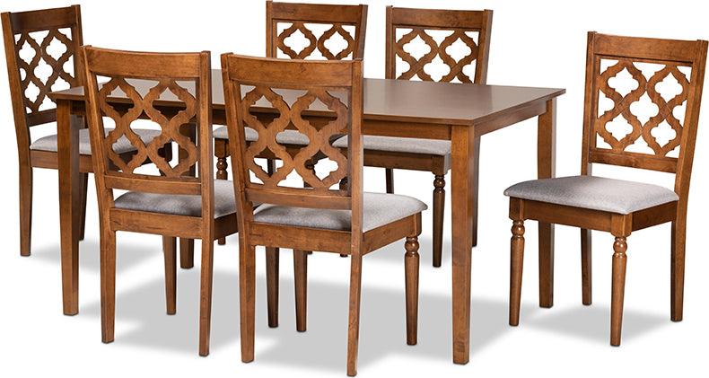 Wholesale Interiors Dining Sets - Ramiro Grey Fabric Upholstered and Walnut Brown Finished Wood 7-Piece Dining Set