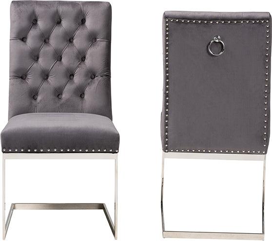 Wholesale Interiors Dining Chairs - Sherine Contemporary Glam and Luxe Grey Velvet Fabric and Silver Metal 2-Piece Dining Chair Set