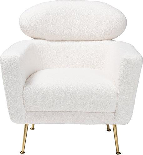 Wholesale Interiors Accent Chairs - Fantasia Modern and Contemporary Ivory Boucle Upholstered and Gold Metal Armchair