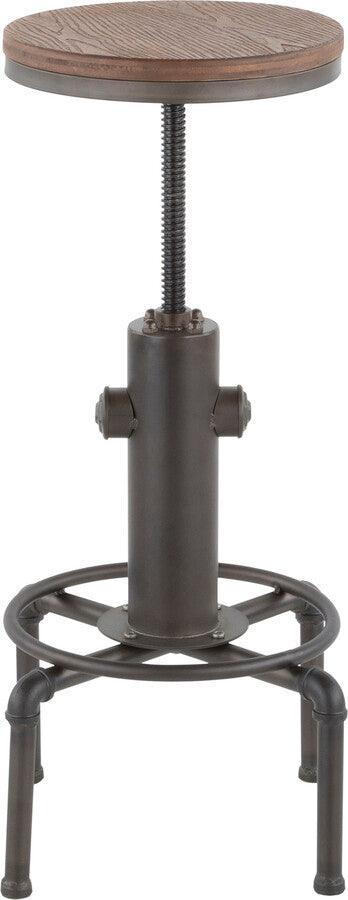 Lumisource Barstools - Hydra Industrial Barstool in Vintage Antique Metal and Brown Wood-Pressed Grain Bamboo