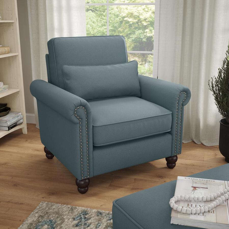 Bush Business Furniture Accent Chairs - Accent Chair with Arms Turkish Blue Herringbone Fabric N