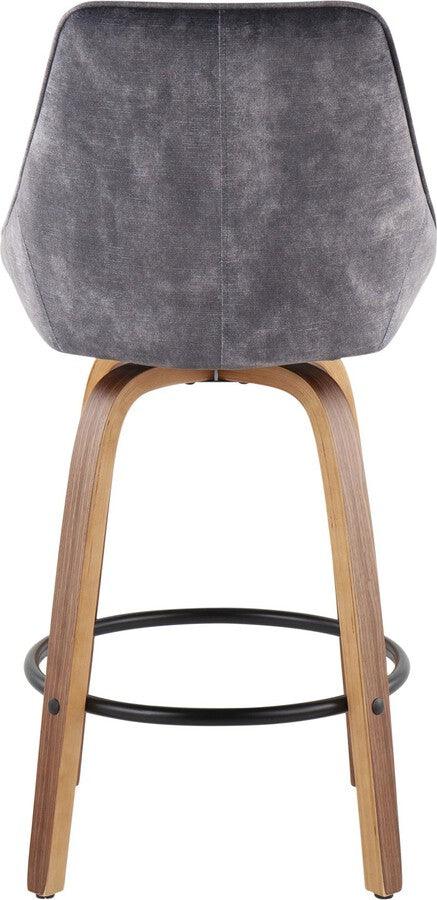 Lumisource Barstools - Diana Contemporary Counter Stool in Walnut Wood and Grey Velvet - Set of 2