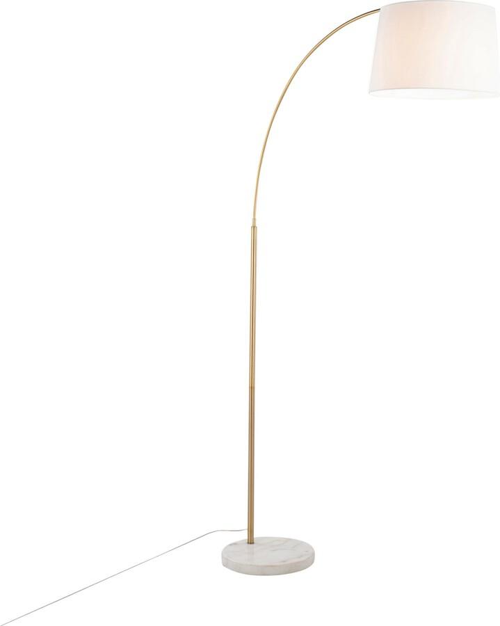 Lumisource Floor Lamps - March Contemporary Floor Lamp In White Marble & Antique Brass With White Linen Shade Metal