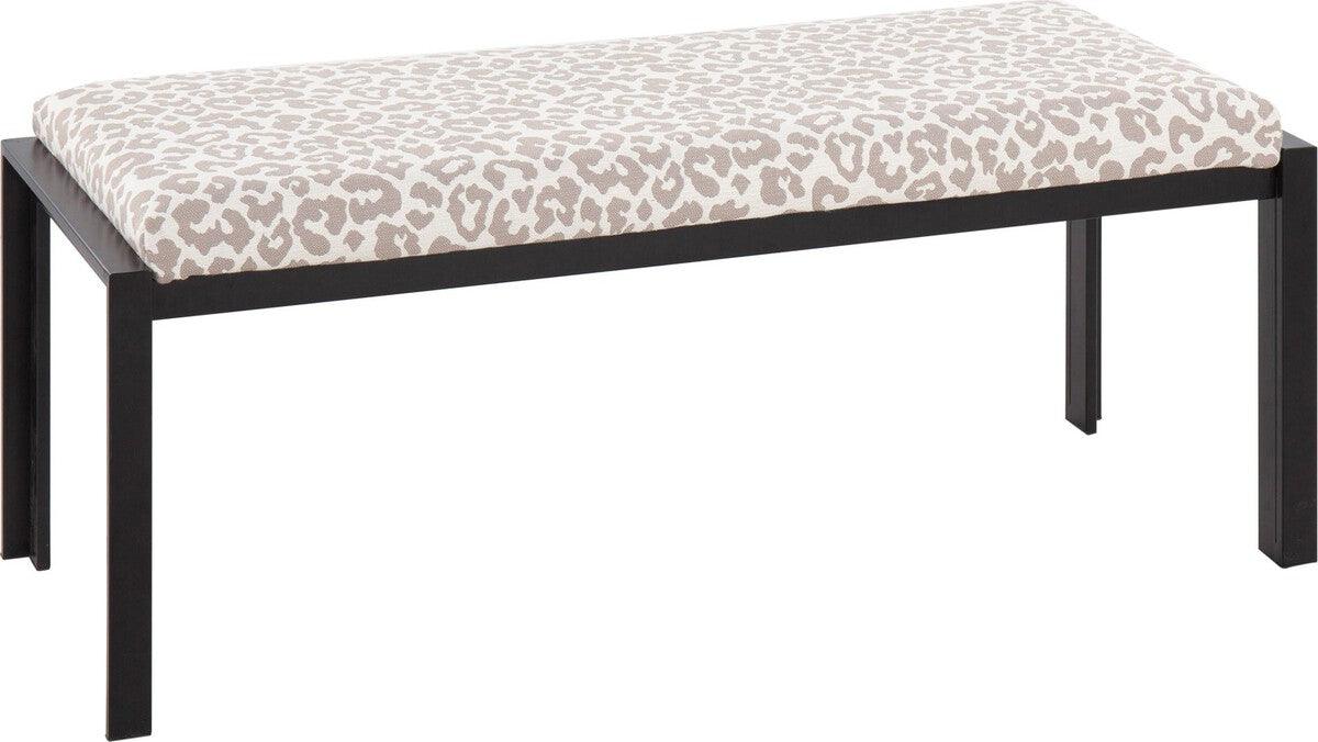 Lumisource Benches - Fuji Contemporary Bench In Black Metal & Grey Leopard Fabric