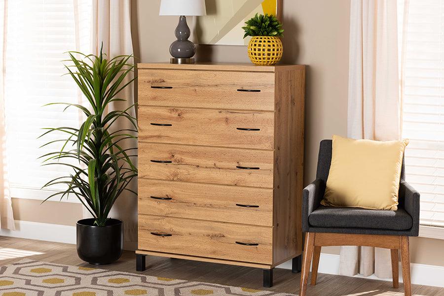 Wholesale Interiors Chest of Drawers - Maison Oak Brown Finished Wood 5-Drawer Storage Chest