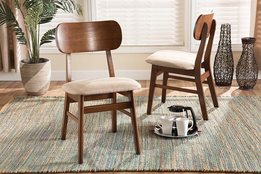 Wholesale Interiors Dining Chairs - Euclid Mid-Century Modern Fabric and Brown Finished Wood 2-Piece Dining Chair Set