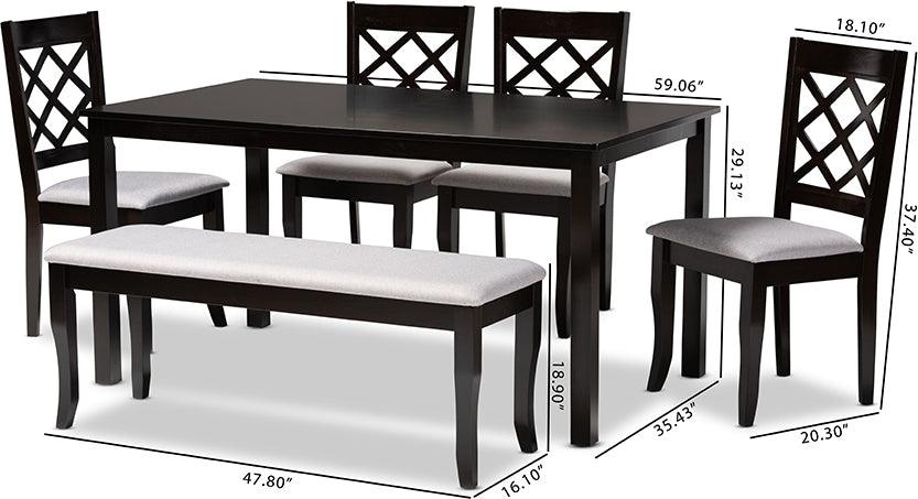 Wholesale Interiors Dining Sets - Andor Grey Fabric Upholstered and Dark Brown Finished Wood 6-Piece Dining Set