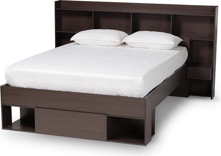 Wholesale Interiors Beds - Dexton Modern and Contemporary Dark Brown Wood Queen Size Platform Storage Bed