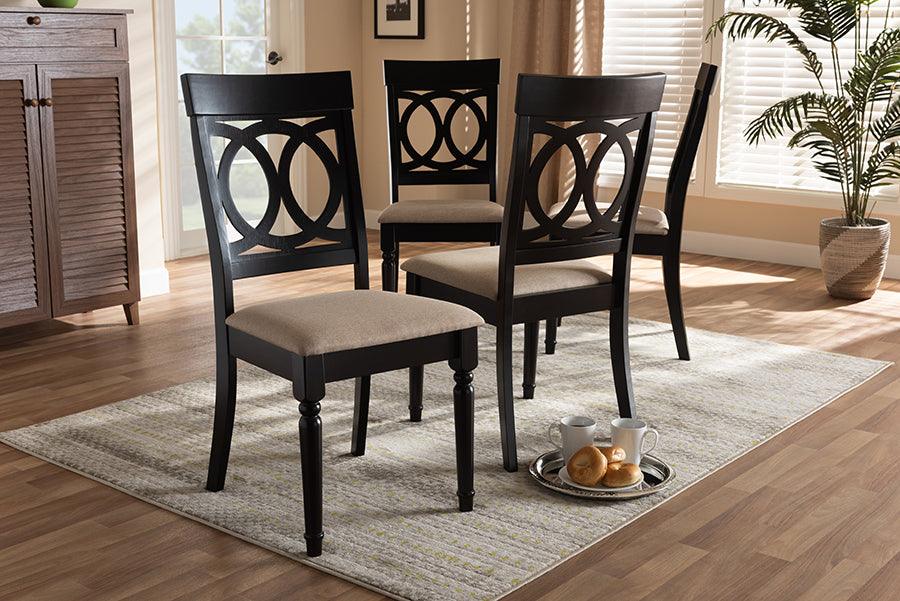 Wholesale Interiors Dining Chairs - Lucie Contemporary Sand Fabric Upholstered Brown Finished Wood Dining Chair Set of 4