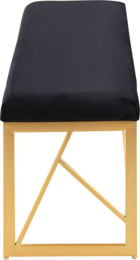Lumisource Benches - Folia Glam Metal Bench In Gold Steel & Black Velvet