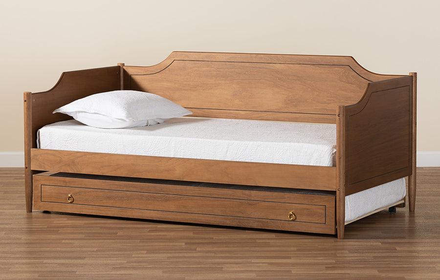 Wholesale Interiors Daybeds - Alya Classic Traditional Brown Wood Twin Size Daybed with Roll-Out Trundle Bed
