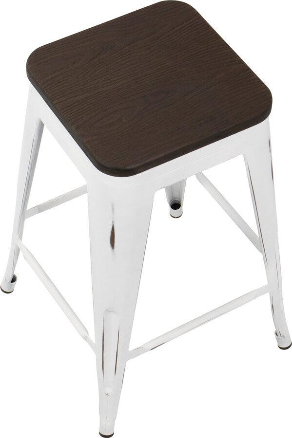 Lumisource Barstools - Oregon Industrial Stackable Counter Stool in Vintage White and Espresso - Set of 2