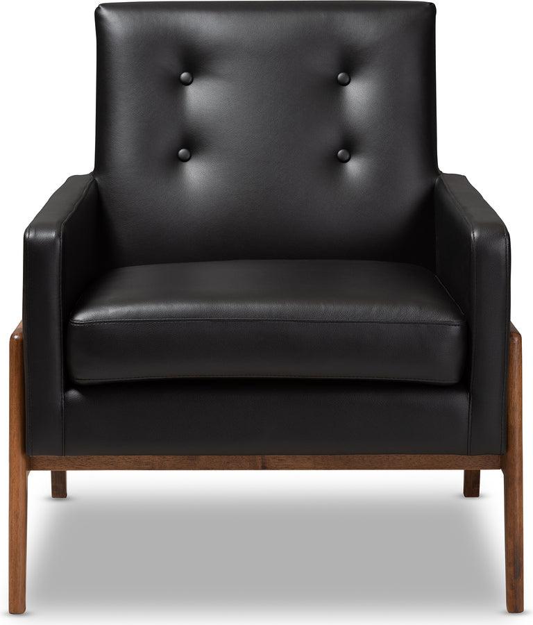 Wholesale Interiors Accent Chairs - Perris Mid-Century Modern Black Faux Leather Upholstered Walnut Wood Lounge Chair