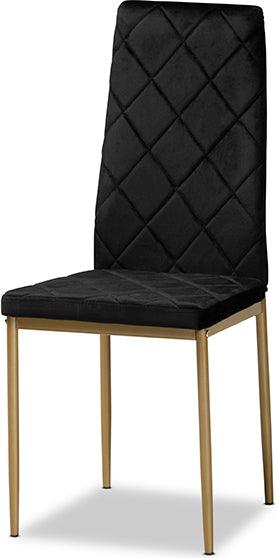 Wholesale Interiors Dining Chairs - Blaise Black Velvet Fabric Upholstered and Gold Finished Metal 4-Piece Dining Chair Set