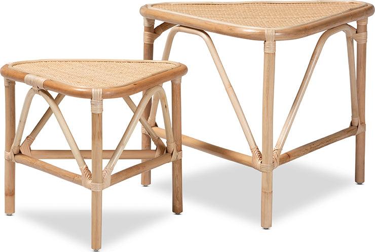 Wholesale Interiors Side & End Tables - Jayden Modern Bohemian Natural Brown Finished Rattan 2-Piece End Table Set