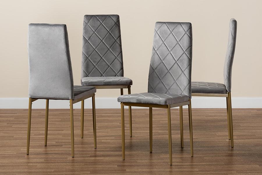 Wholesale Interiors Dining Chairs - Blaise Grey Velvet Fabric Upholstered and Gold Finished Metal 4-Piece Dining Chair Set