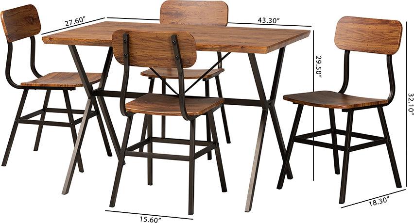 Wholesale Interiors Dining Sets - Irwin Modern Industrial Walnut Brown Finished Wood And Black Metal 5-Piece Dining Set