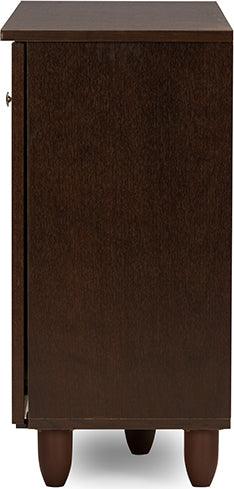 Wholesale Interiors Shoe Storage - Winda Modern and Contemporary 3-Door Dark Brown Wooden Entryway Shoes Storage Cabinet