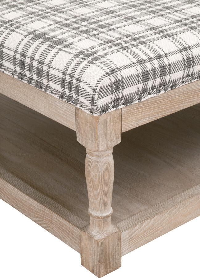 Essentials For Living Coffee Tables - Townsend Upholstered Coffee Table Natural Gray Ash & Tartan Charcoal