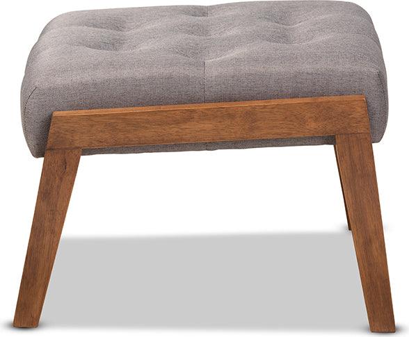 Wholesale Interiors Ottomans & Stools - Naeva Mid-Century Modern Gray Fabric Upholstered Walnut Finished Wood Footstool