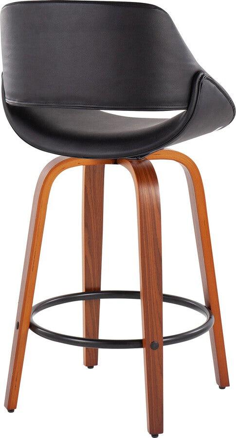 Lumisource Barstools - Fabrico Fixed-Height Counter Stool In Walnut Wood With Round Black & Black Faux Leather (Set of 2)