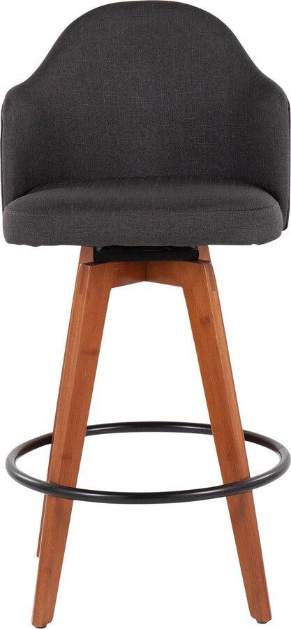 Lumisource Barstools - Ahoy Counter Stool With Walnut Bamboo Legs & Round Black Metal Footrest With Charcoal (Set of 2)