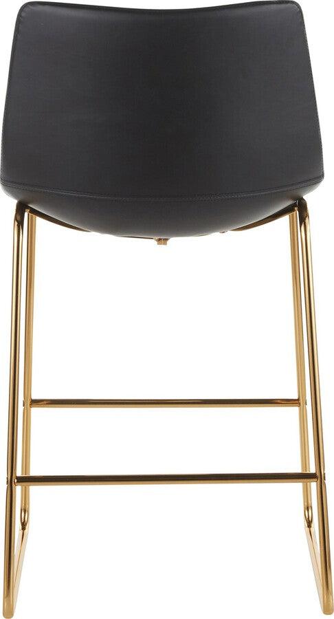 Lumisource Barstools - Duke Contemporary Counter Stool in Gold Metal and Black Faux Leather - Set of 2