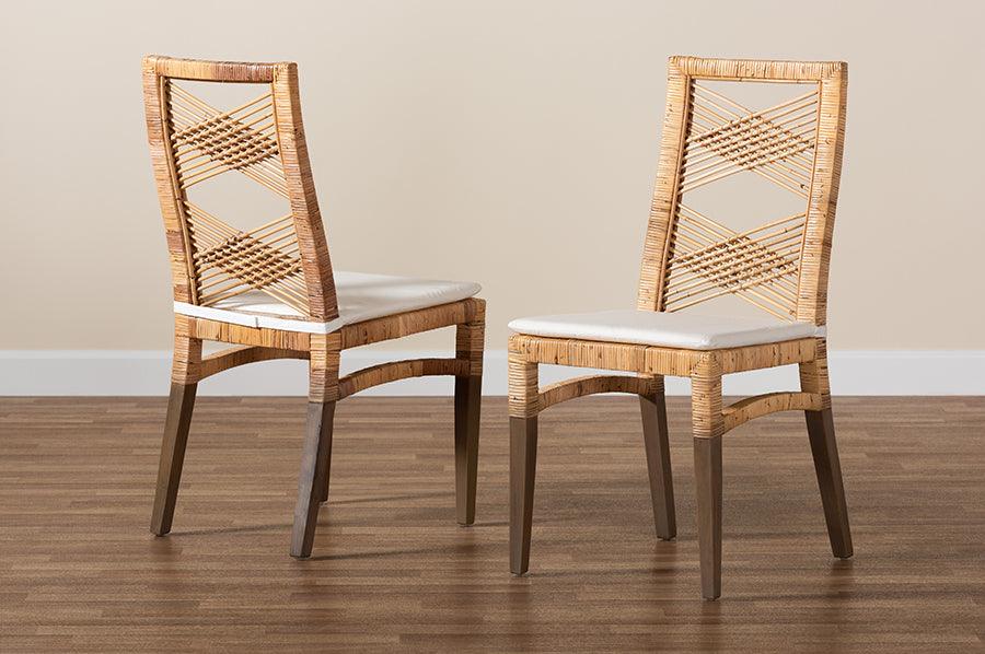 Wholesale Interiors Dining Chairs - Poltak Modern Bohemian Natural Brown Rattan 2-Piece Dining Chair Set