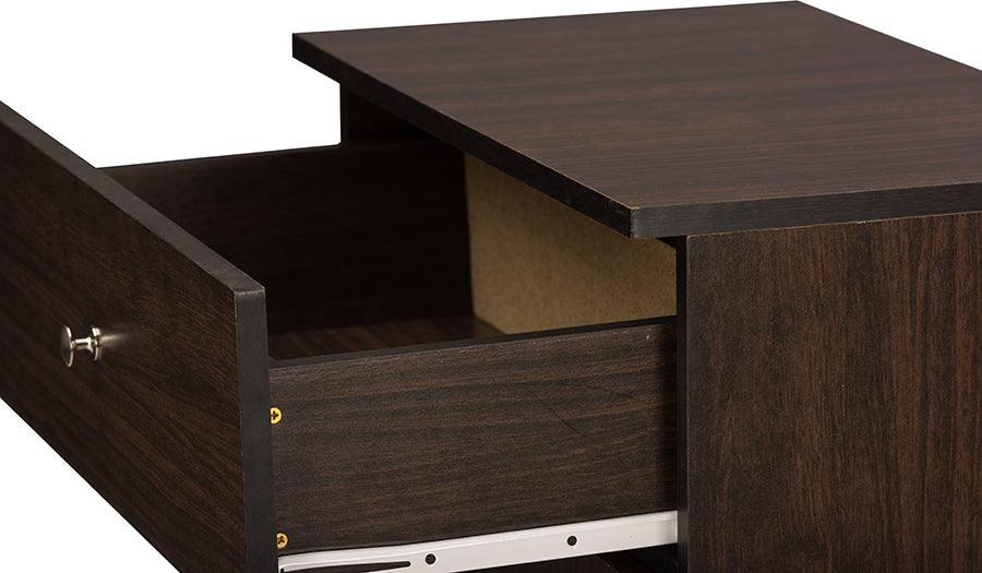 Wholesale Interiors Shoe Storage - Felda Dark Brown Modern Shoe Cabinet with 2 Doors and Drawer