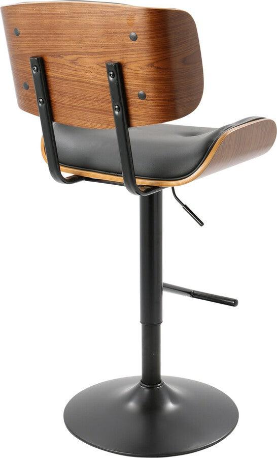 Lumisource Barstools - Lombardi Adjustable Barstool With Swivel In Black Metal, Walnut Wood & Black (Set of 2)